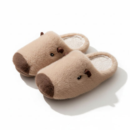 Plush Animal Slide House Slippers with Soft Sculpted Design and Cushioned Footbed