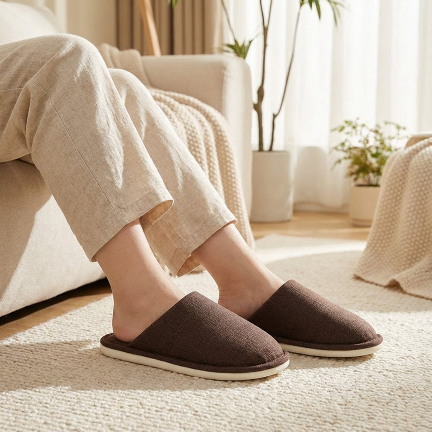 Closed Toe Slide House Slippers with Woven Texture Upper and Cushioned Footbed