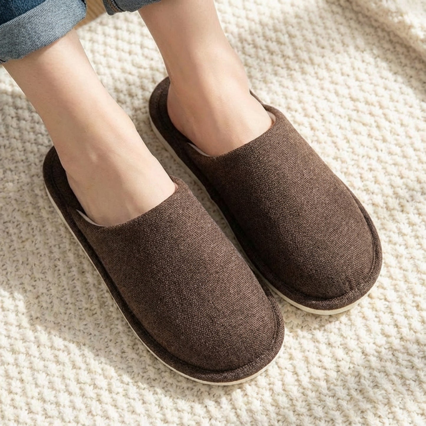 Closed Toe Slide House Slippers with Woven Texture Upper and Cushioned Footbed