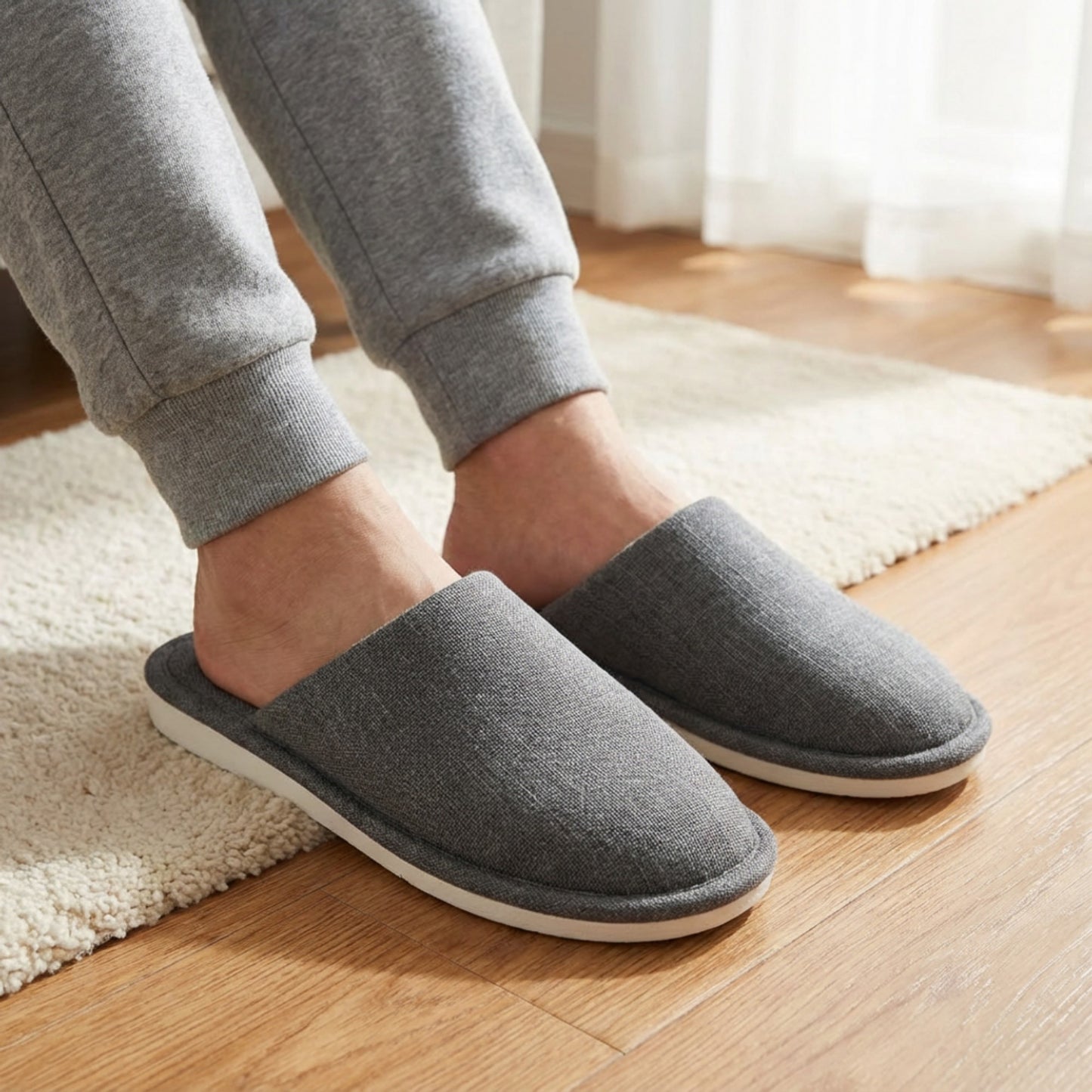 Closed Toe Slide House Slippers with Woven Texture Upper and Cushioned Footbed