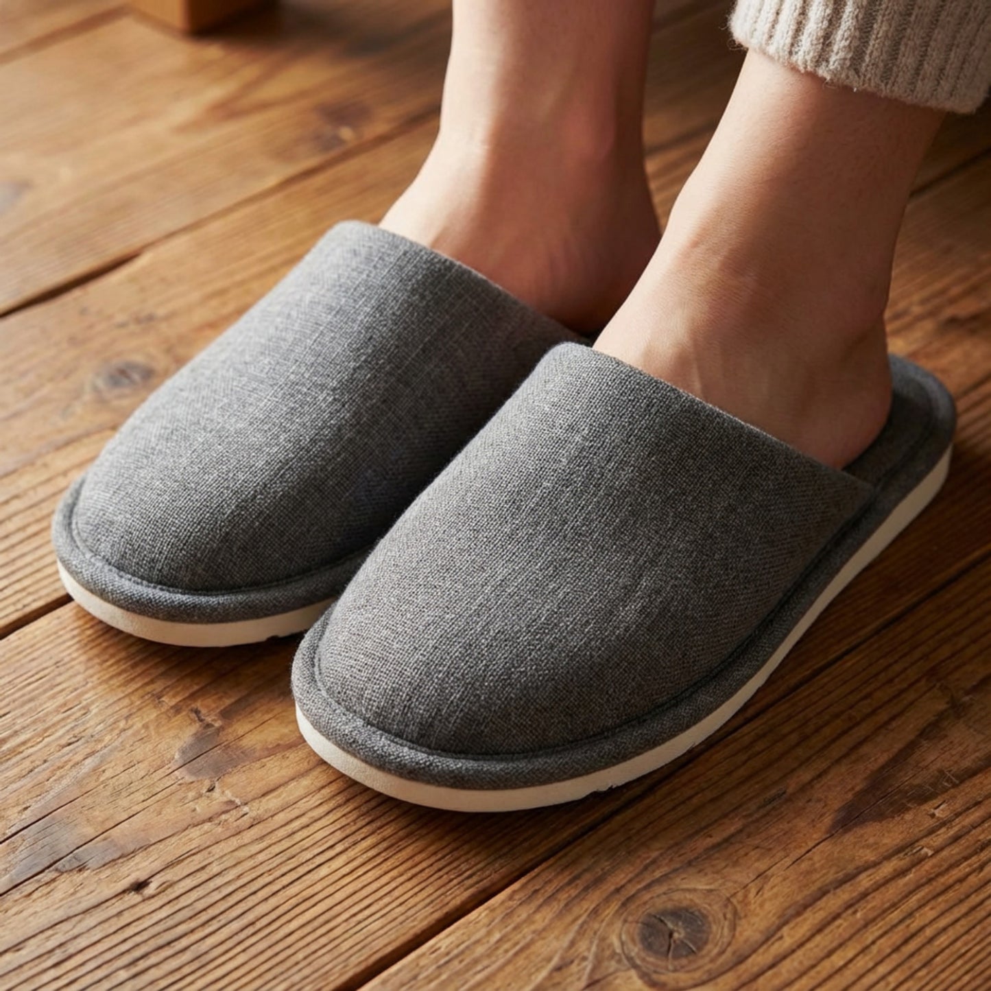 Closed Toe Slide House Slippers with Woven Texture Upper and Cushioned Footbed