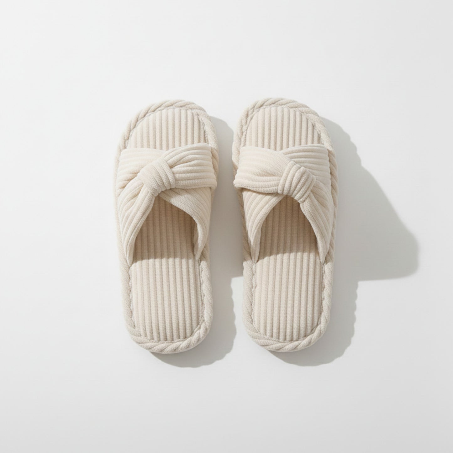 Ribbed Crisscross Slide House Slippers with Textured Knit Upper and Cushioned Footbed