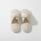Ribbed Crisscross Slide House Slippers with Textured Knit Upper and Cushioned Footbed