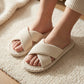 Ribbed Crisscross Slide House Slippers with Textured Knit Upper and Cushioned Footbed
