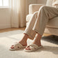 Ribbed Crisscross Slide House Slippers with Textured Knit Upper and Cushioned Footbed