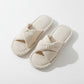 Ribbed Crisscross Slide House Slippers with Textured Knit Upper and Cushioned Footbed