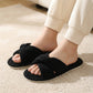 Ribbed Crisscross Slide House Slippers with Textured Knit Upper and Cushioned Footbed