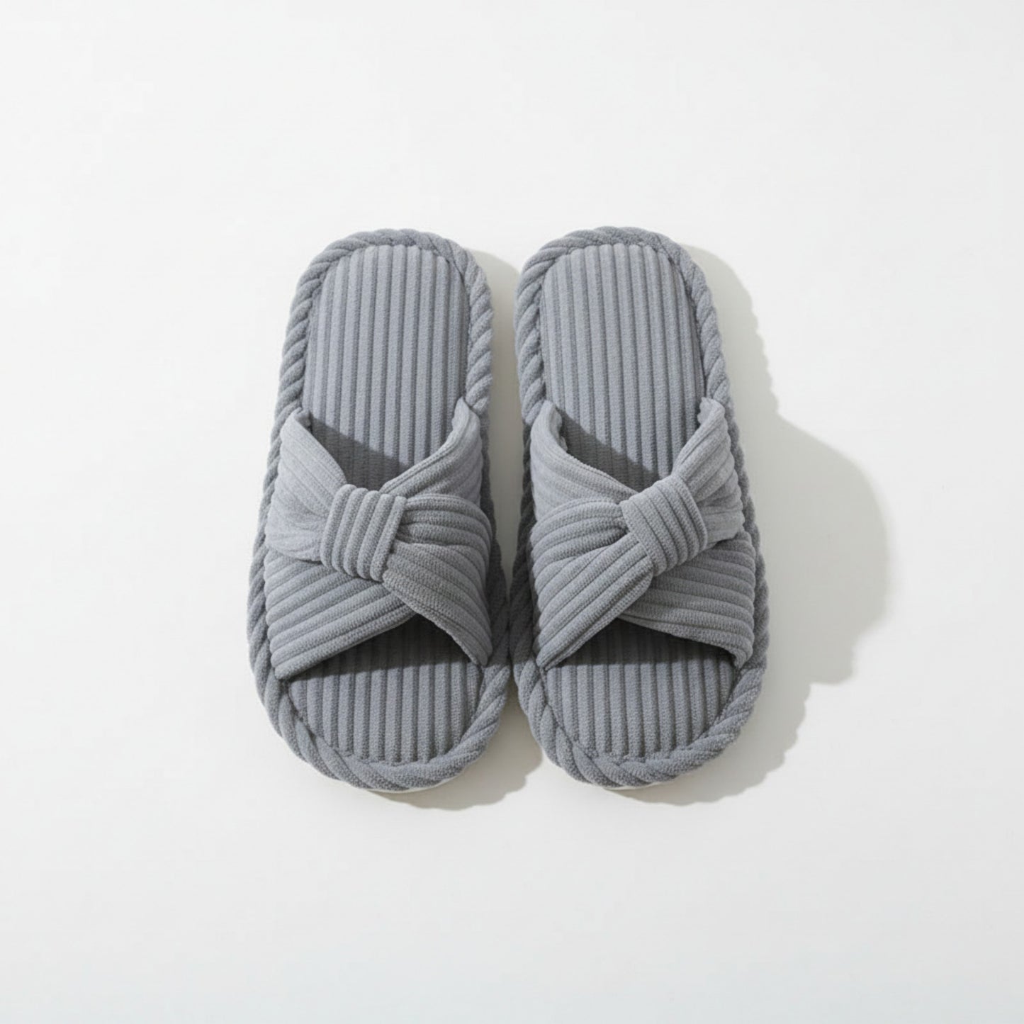 Ribbed Crisscross Slide House Slippers with Textured Knit Upper and Cushioned Footbed