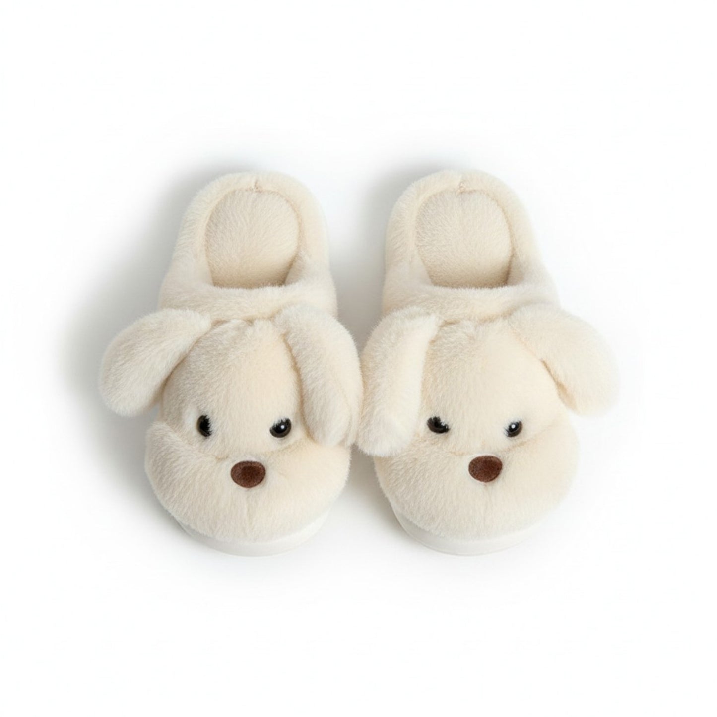 Plush Dog Mule House Slippers with Soft Sculpted Face and Cushioned Sole