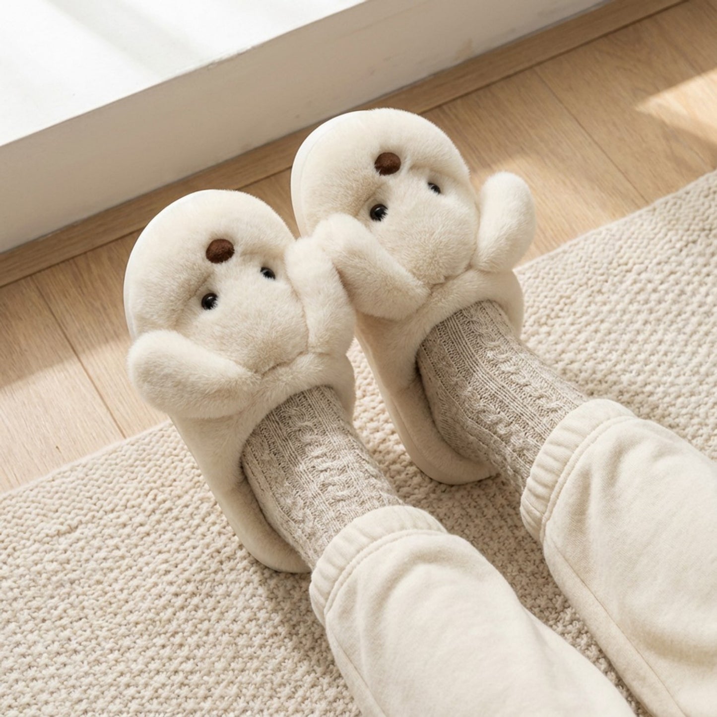 Plush Dog Mule House Slippers with Soft Sculpted Face and Cushioned Sole