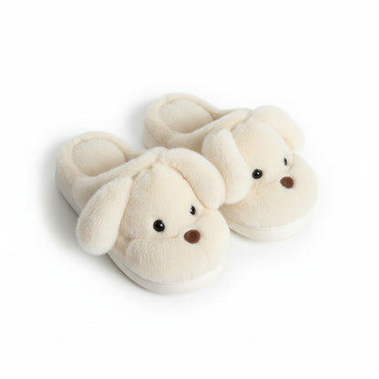 Plush Dog Mule House Slippers with Soft Sculpted Face and Cushioned Sole