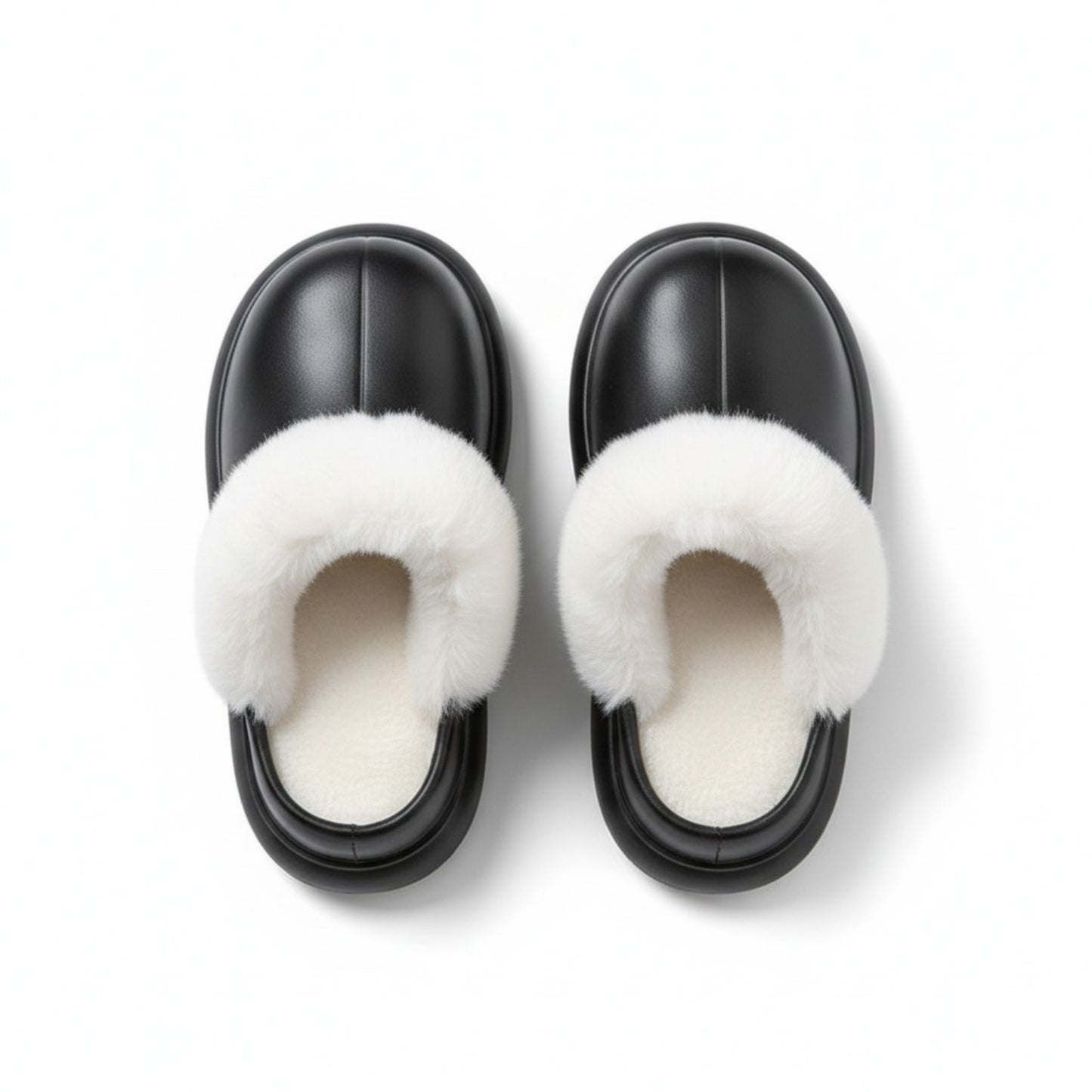 Closed Toe Mule House Slippers with Smooth Upper and Plush Faux Shearling Trim