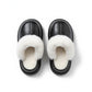 Closed Toe Mule House Slippers with Smooth Upper and Plush Faux Shearling Trim