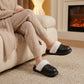 Closed Toe Mule House Slippers with Smooth Upper and Plush Faux Shearling Trim