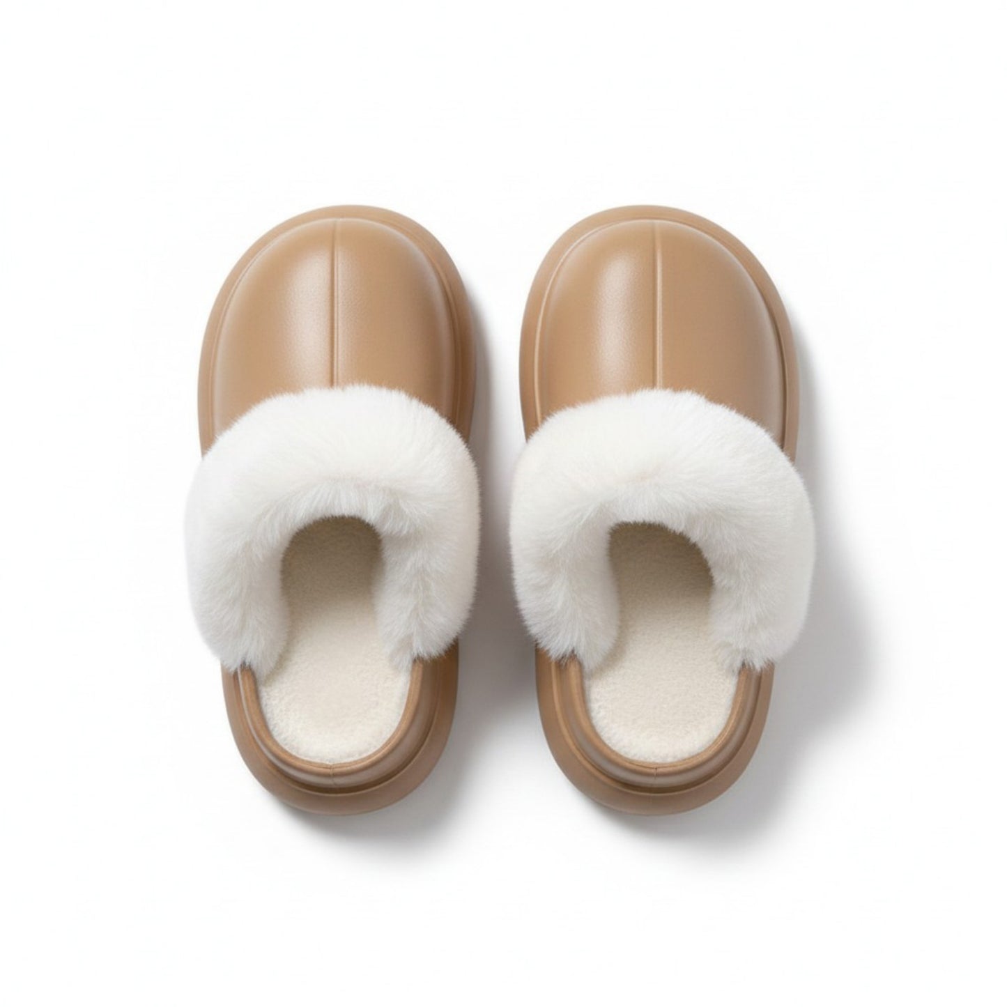 Closed Toe Mule House Slippers with Smooth Upper and Plush Faux Shearling Trim