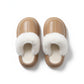 Closed Toe Mule House Slippers with Smooth Upper and Plush Faux Shearling Trim