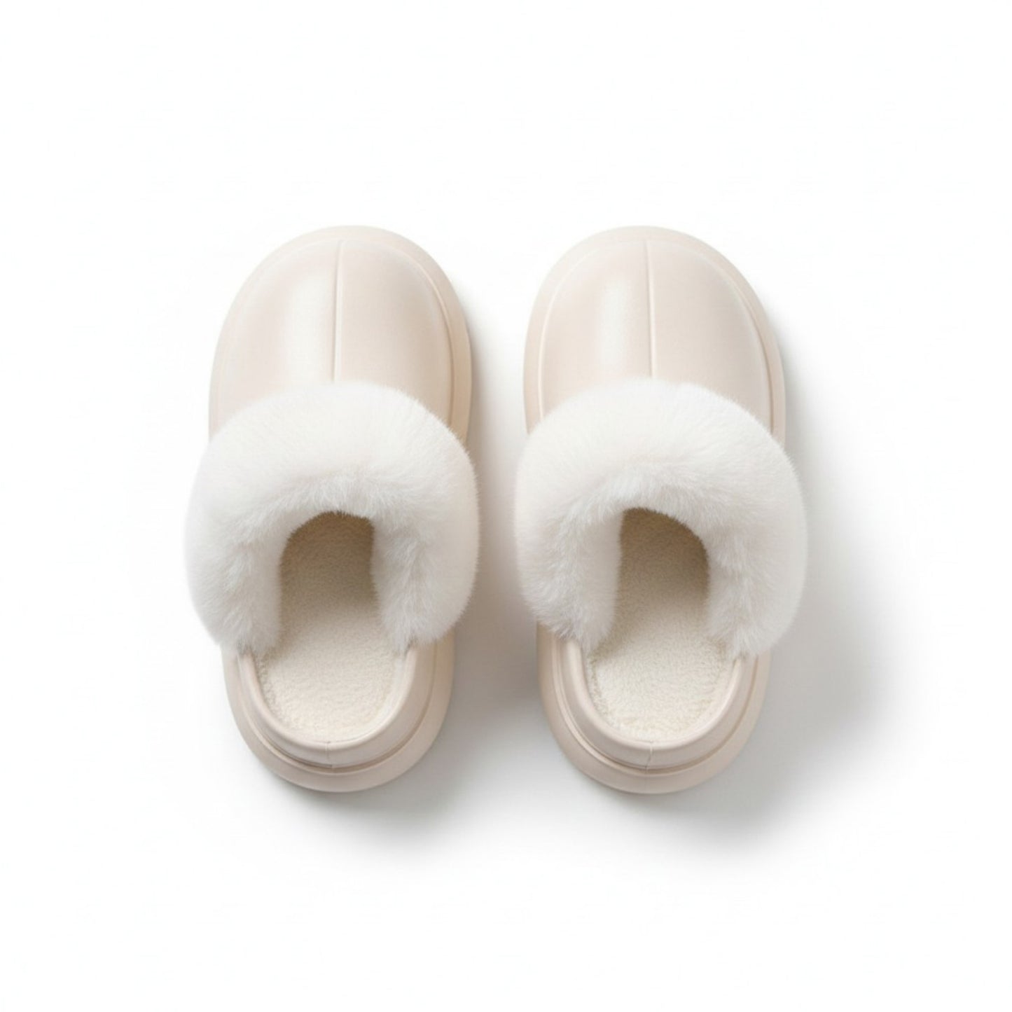Closed Toe Mule House Slippers with Smooth Upper and Plush Faux Shearling Trim