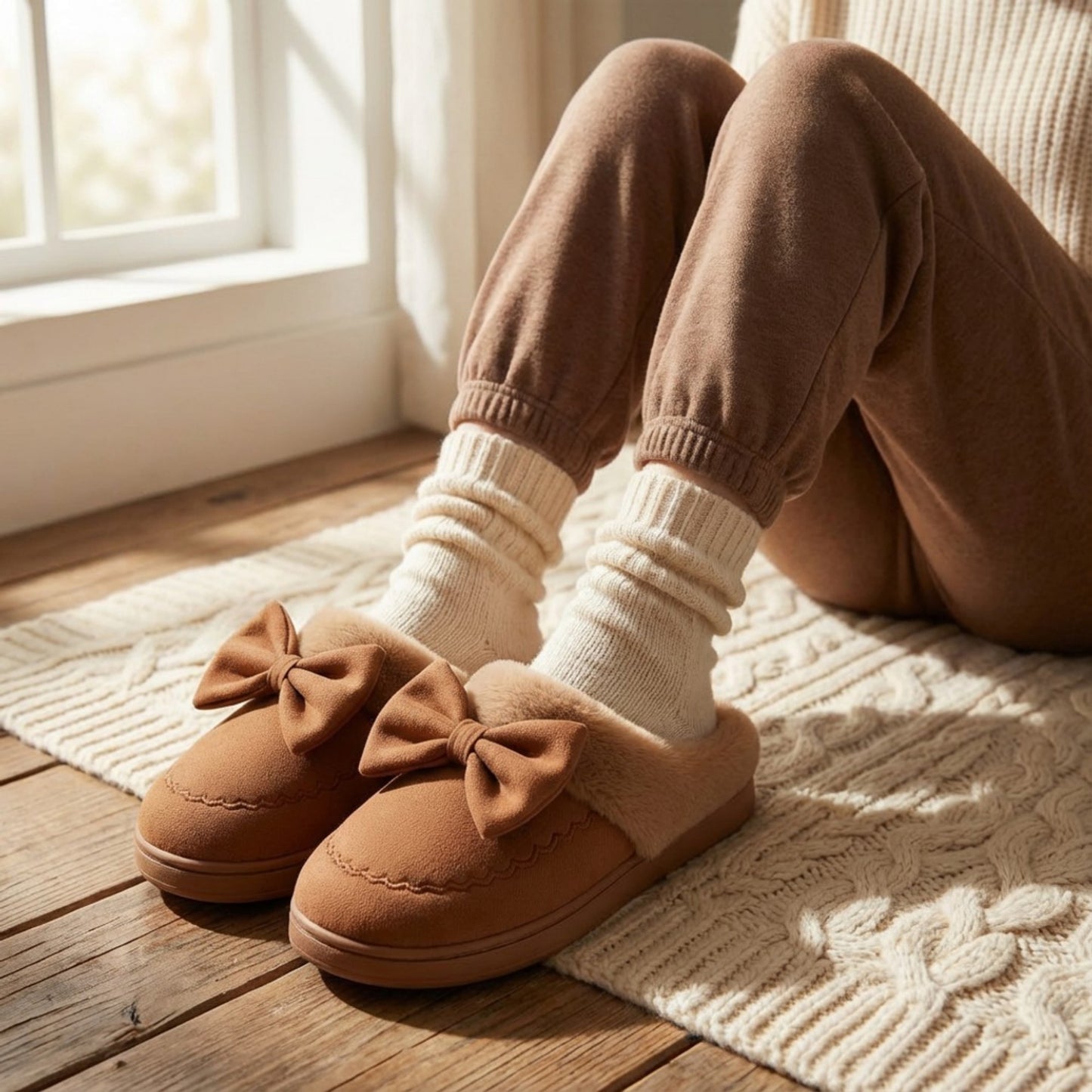 Closed Toe Mule House Slippers with Decorative Bow Detail and Cushioned Sole