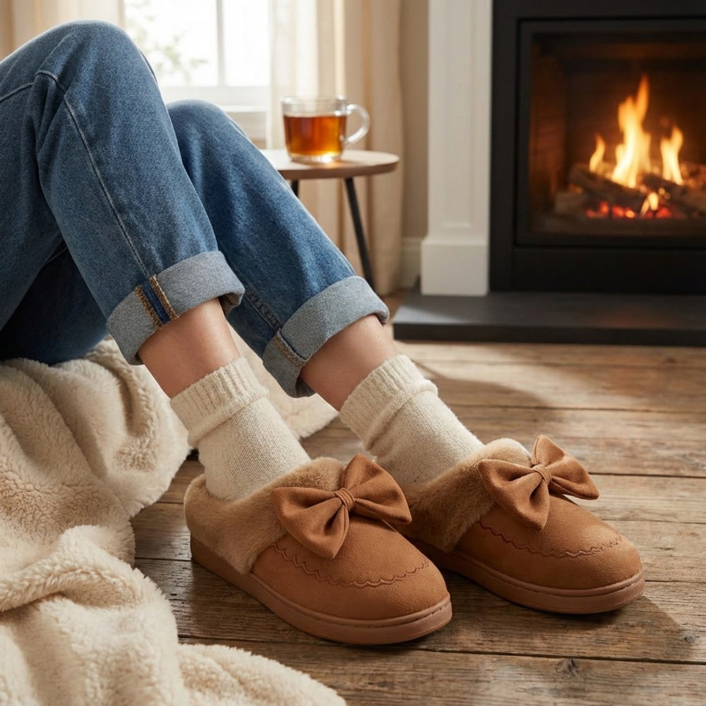 Closed Toe Mule House Slippers with Decorative Bow Detail and Cushioned Sole