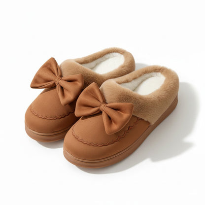 Closed Toe Mule House Slippers with Decorative Bow Detail and Cushioned Sole