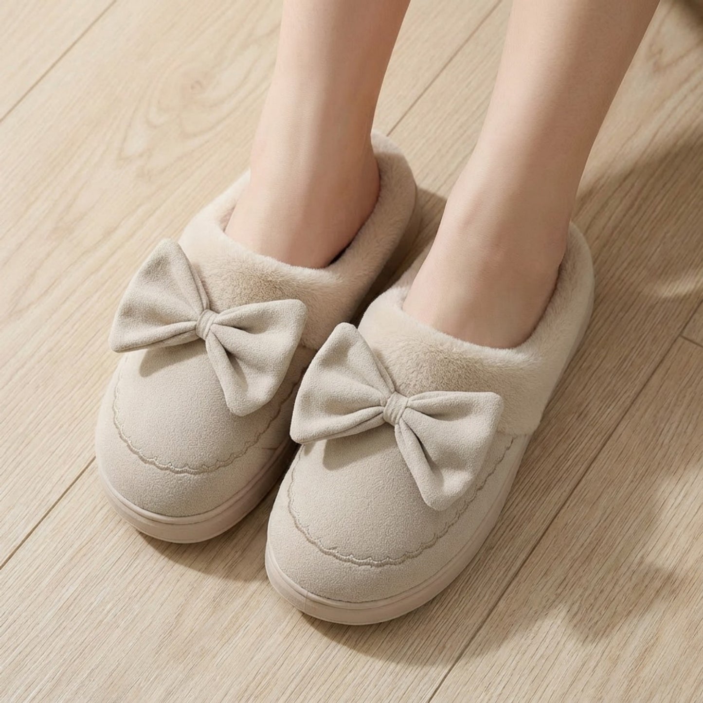 Closed Toe Mule House Slippers with Decorative Bow Detail and Cushioned Sole