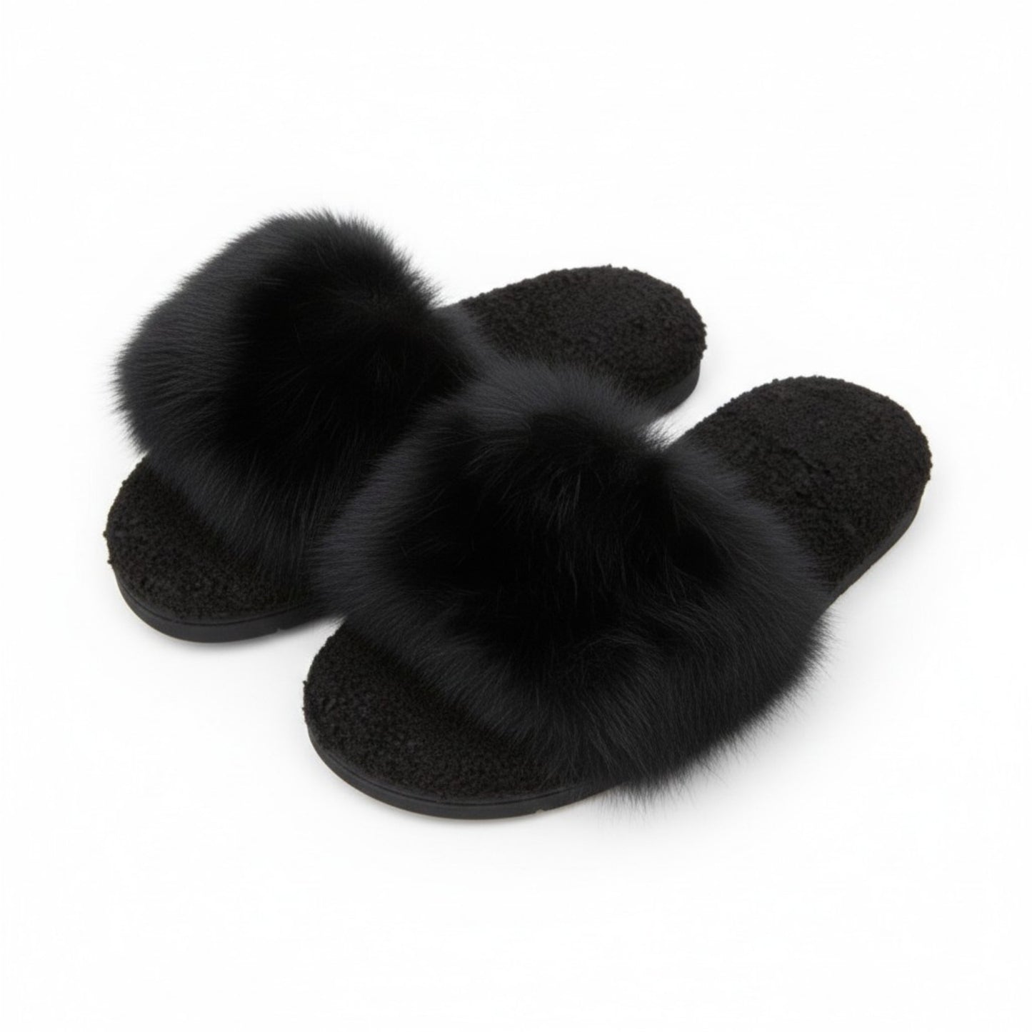 Plush Slide House Slippers with Oversized Faux Fur Upper and Soft Cushioned Footbed