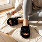 Valentine Plush Slide House Slippers with Embroidered Bow Detail and Soft Cushioned Footbed