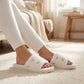 Valentine Plush Slide House Slippers with Embroidered Bow Detail and Soft Cushioned Footbed
