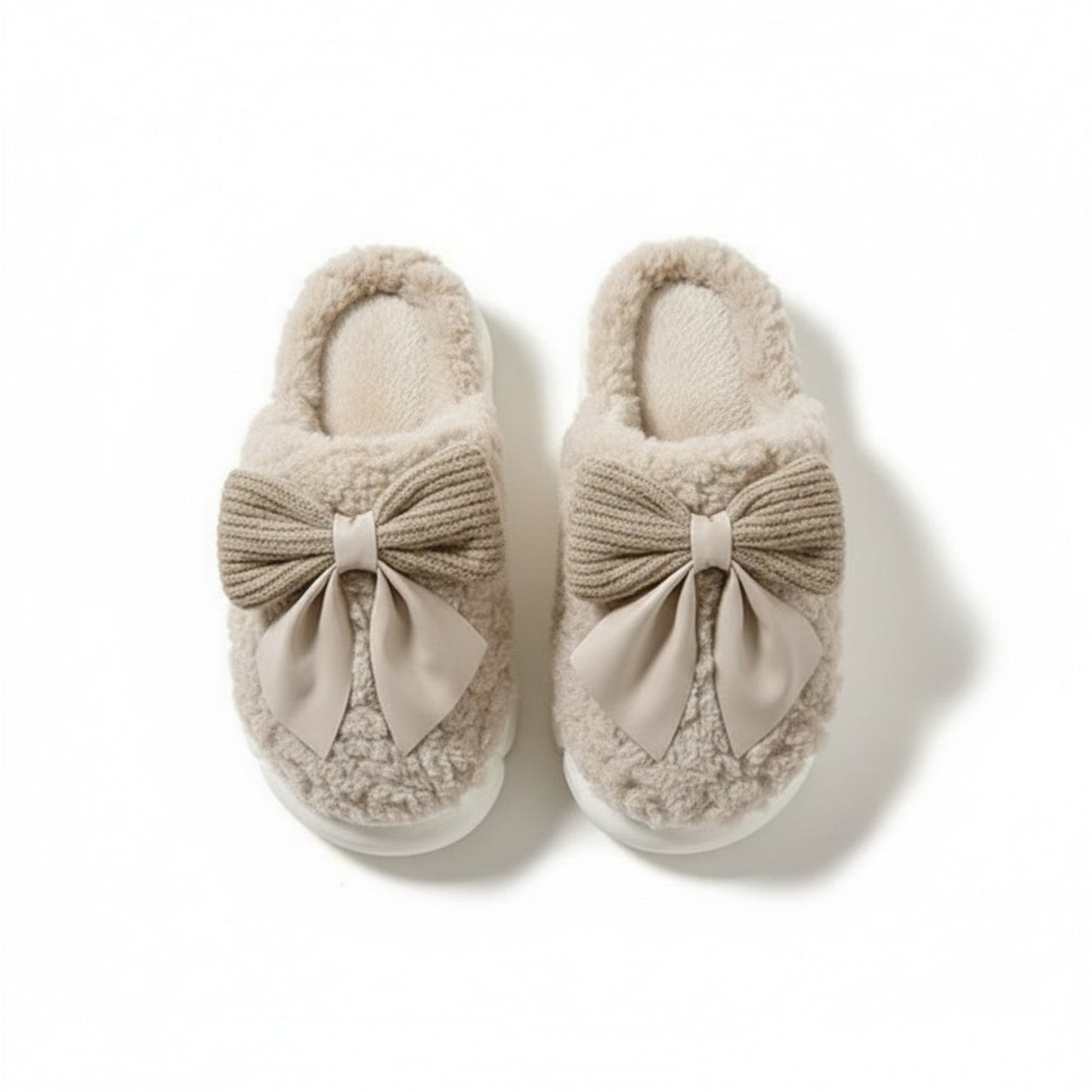 Plush Mule House Slippers with Valentine Oversized Bow Accent and Soft Cushioned Footbed