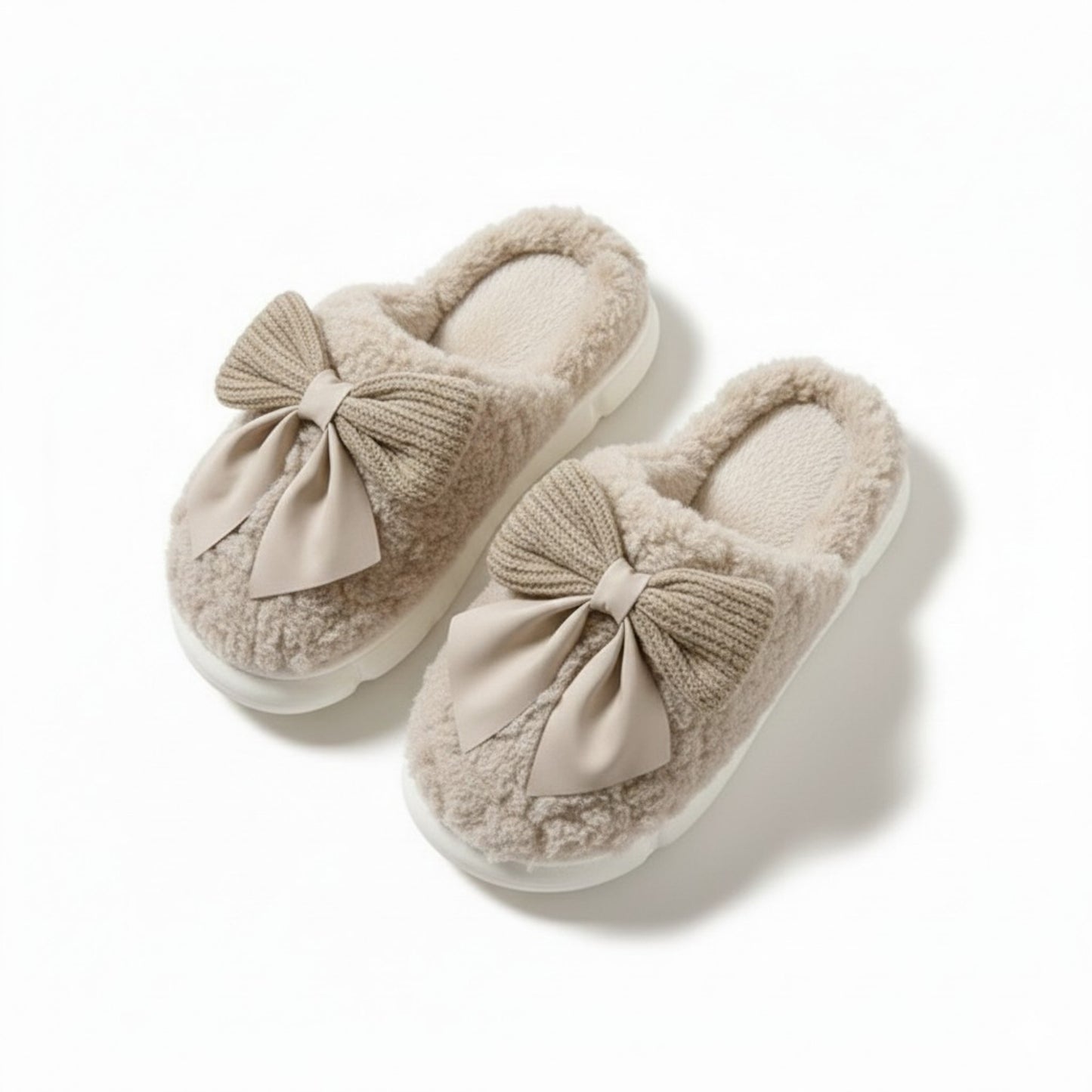 Plush Mule House Slippers with Valentine Oversized Bow Accent and Soft Cushioned Footbed