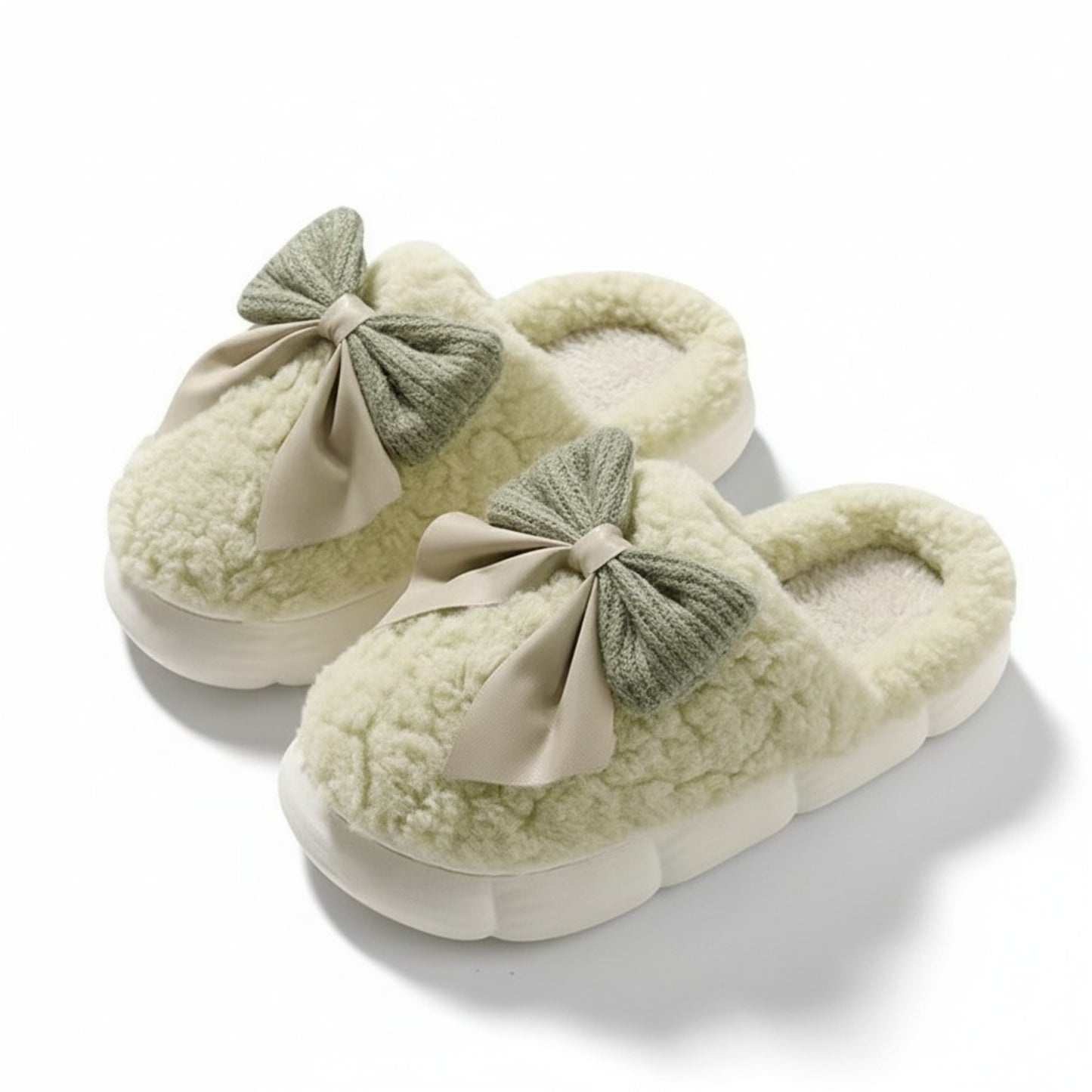 Plush Mule House Slippers with Valentine Oversized Bow Accent and Soft Cushioned Footbed