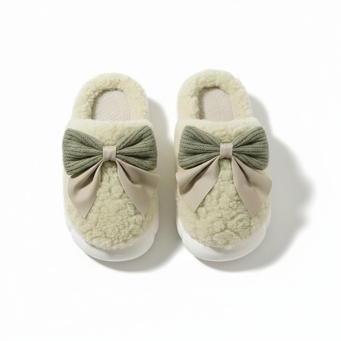 Plush Mule House Slippers with Valentine Oversized Bow Accent and Soft Cushioned Footbed