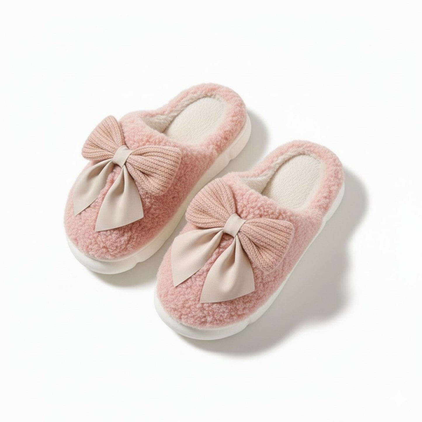 Plush Mule House Slippers with Valentine Oversized Bow Accent and Soft Cushioned Footbed