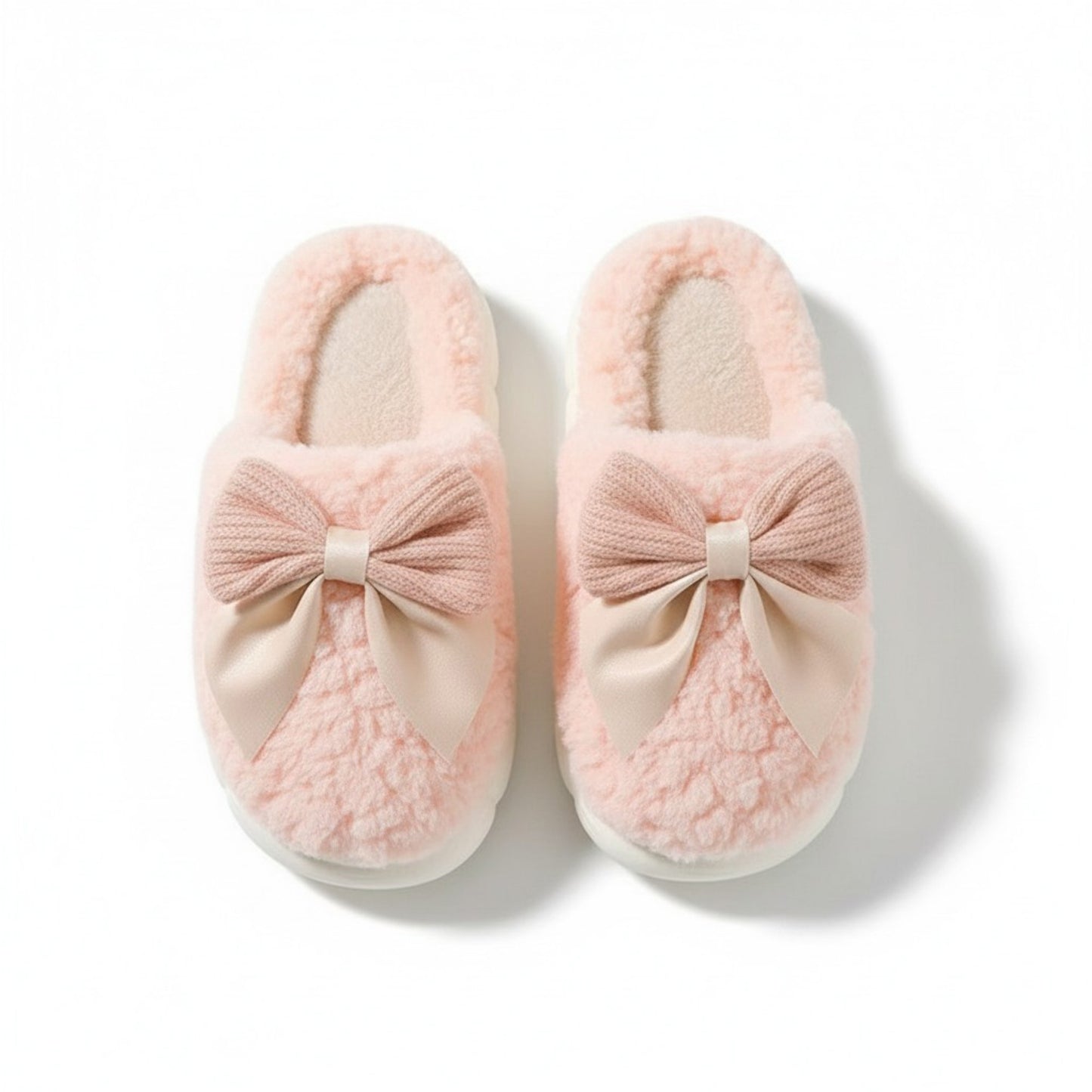 Plush Mule House Slippers with Valentine Oversized Bow Accent and Soft Cushioned Footbed