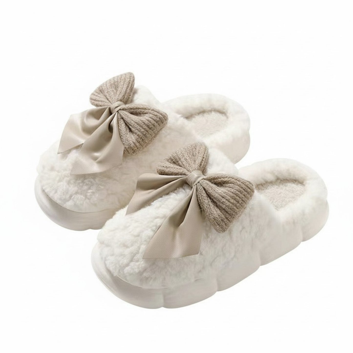 Plush Mule House Slippers with Valentine Oversized Bow Accent and Soft Cushioned Footbed