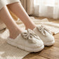 Plush Mule House Slippers with Valentine Oversized Bow Accent and Soft Cushioned Footbed
