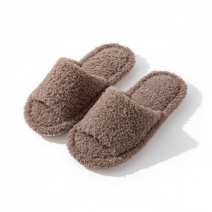 Plush Slide House Slippers with Soft Textured Upper and Cushioned Comfort Footbed