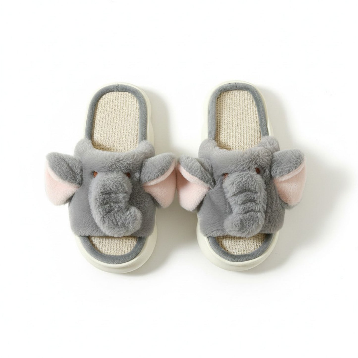 Plush Animal Slide House Slippers with Elephant Design and Soft Cushioned Footbed