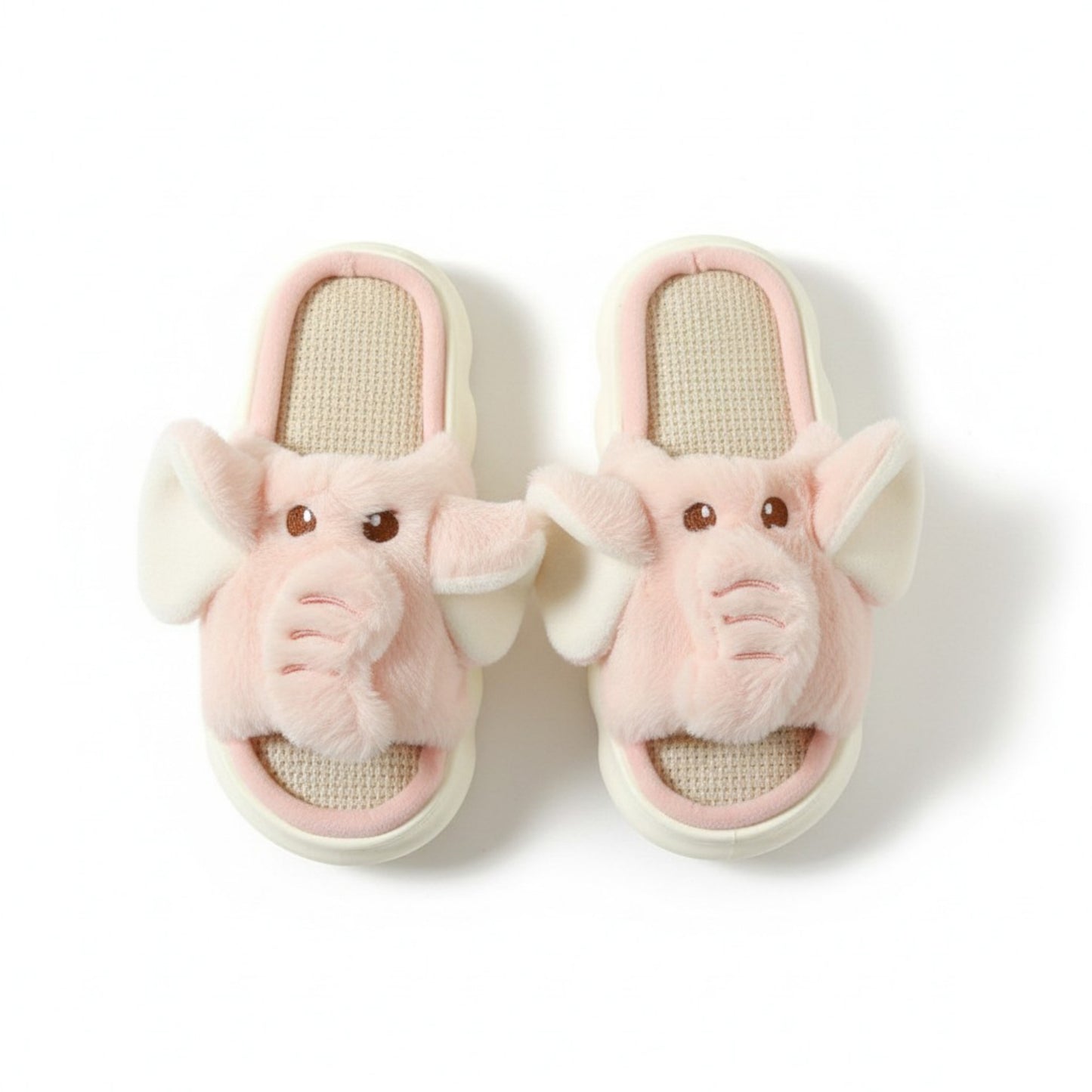 Plush Animal Slide House Slippers with Elephant Design and Soft Cushioned Footbed