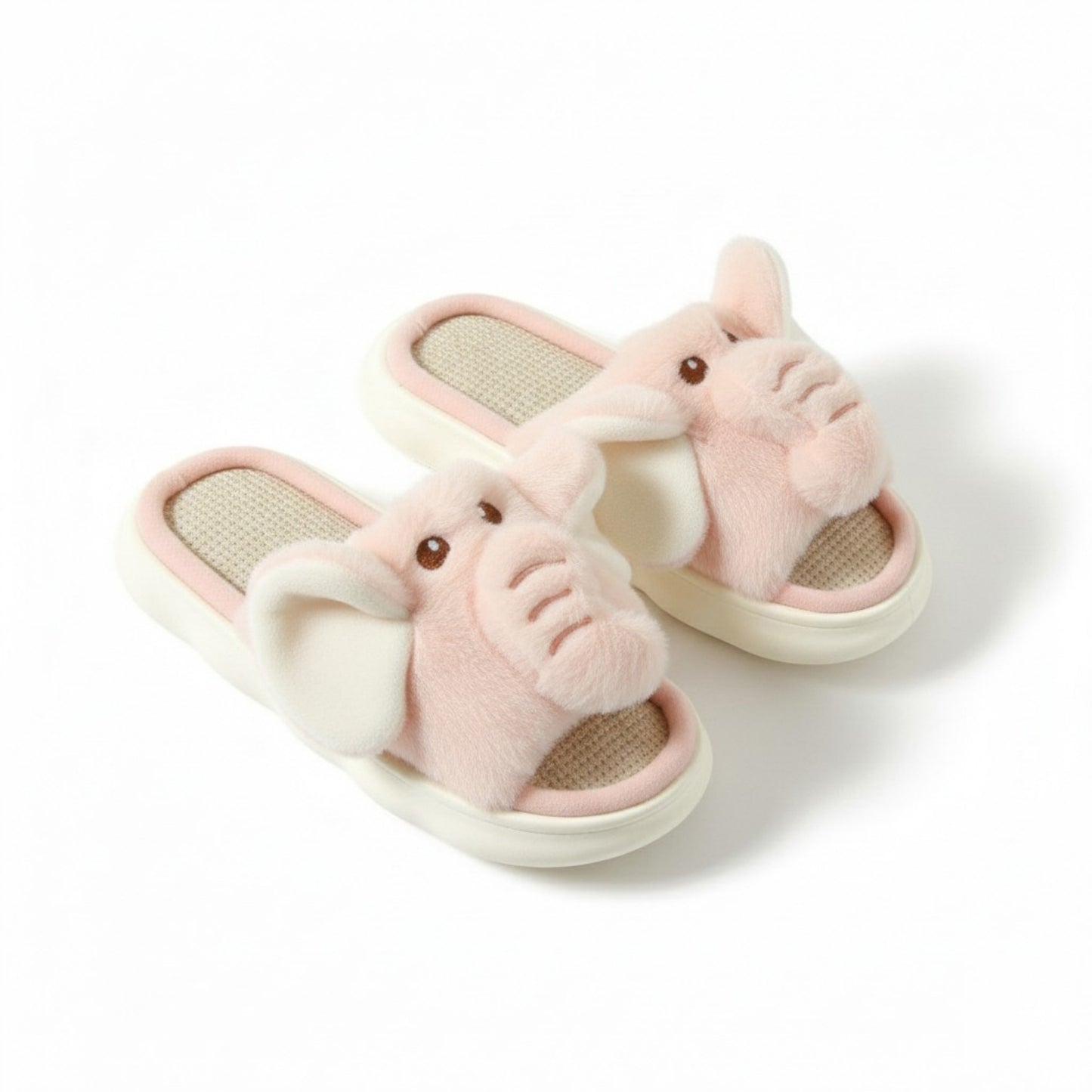 Plush Animal Slide House Slippers with Elephant Design and Soft Cushioned Footbed