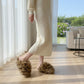 Plush Leopard Print Faux Fur Mule Slippers with Cushioned Footbed