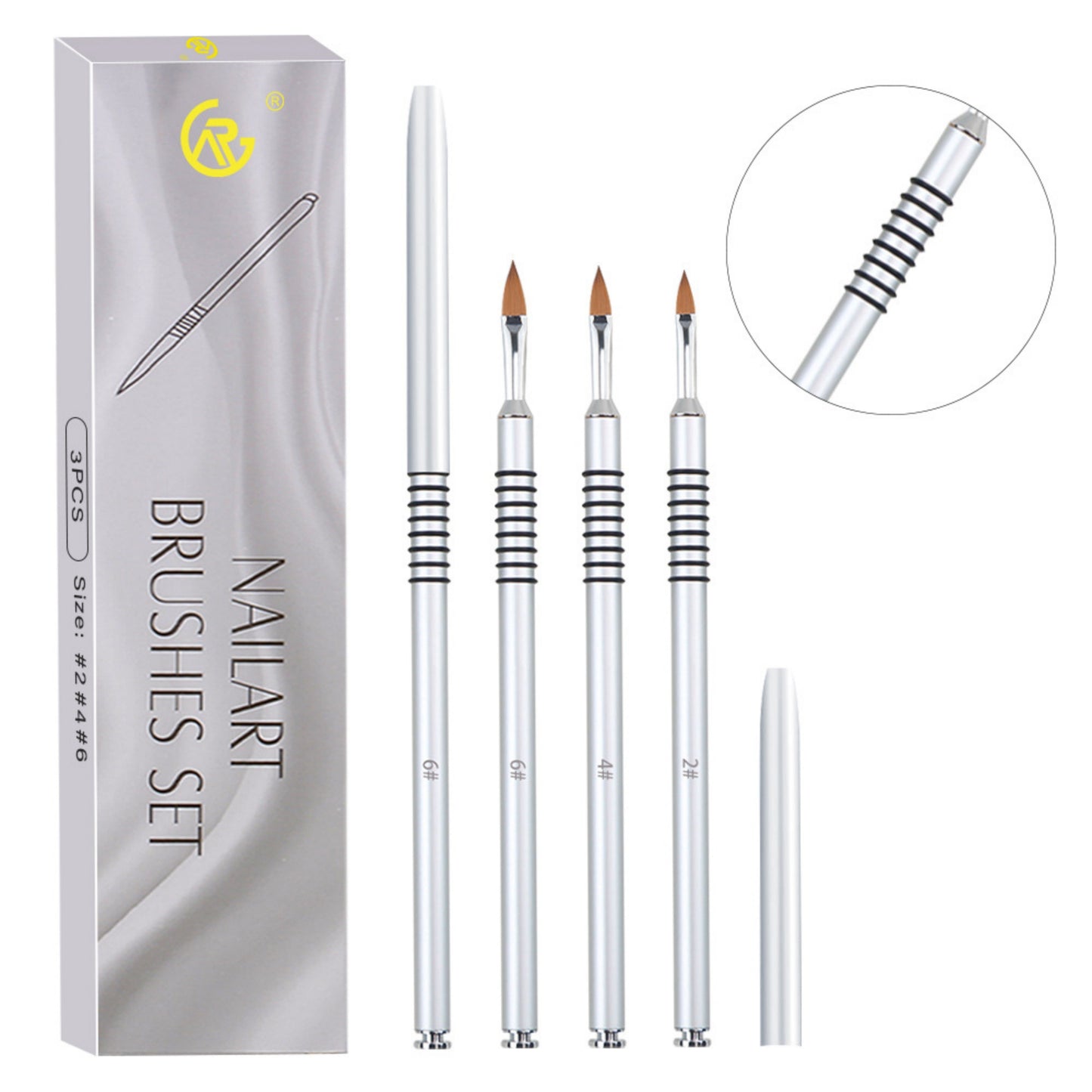 3-Piece Nail Art Brush Set with Pointed Detail Tips for Acrylic Gel Application and Precision Design