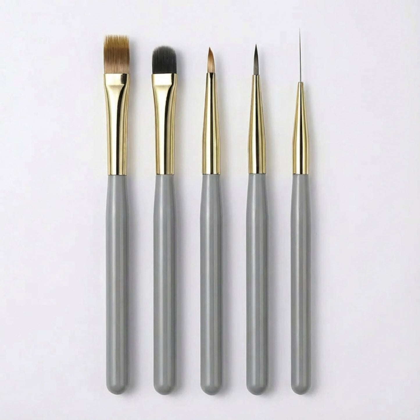 5-Piece Nail Art Brush Set with Flat Gel Brush Angled Detail Brush Fine Liner and Precision Needle Tool