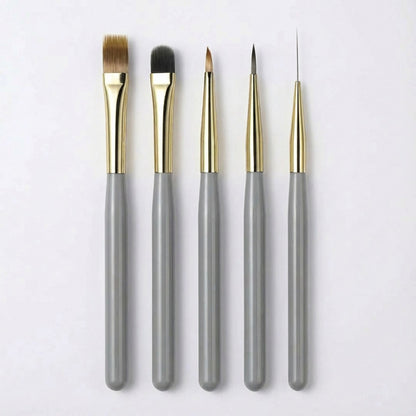 5-Piece Nail Art Brush Set with Flat Gel Brush Angled Detail Brush Fine Liner and Precision Needle Tool