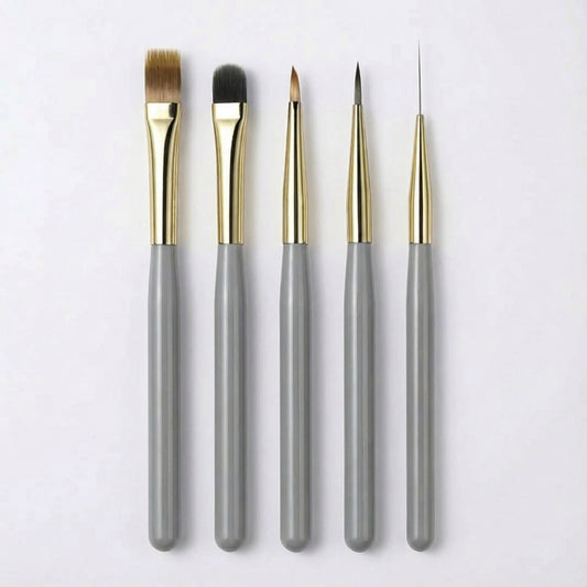 5-Piece Nail Art Brush Set with Flat Gel Brush Angled Detail Brush Fine Liner and Precision Needle Tool