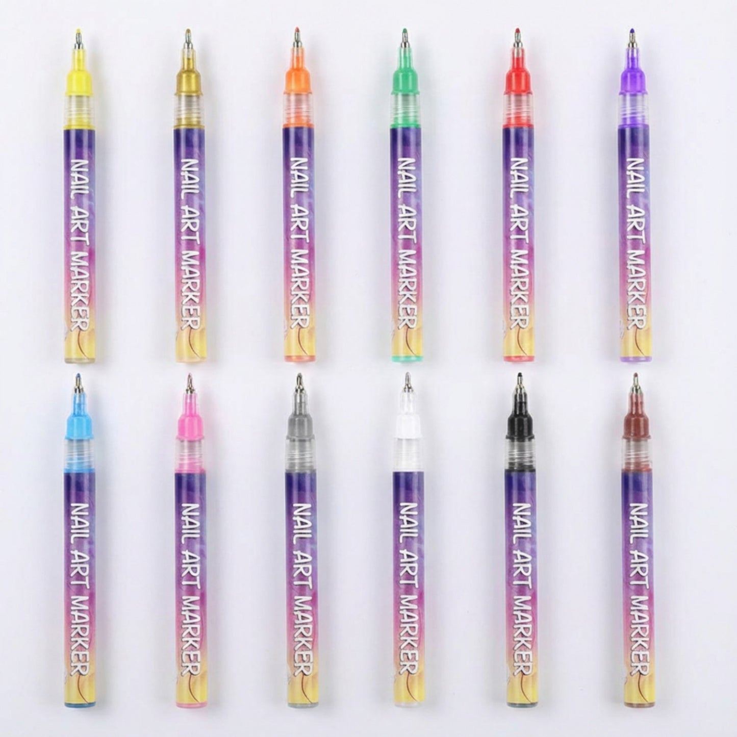 12-Piece Nail Art Marker Set with Precision Fine Tip Pens for Detailed Nail Design and Creative Manicures