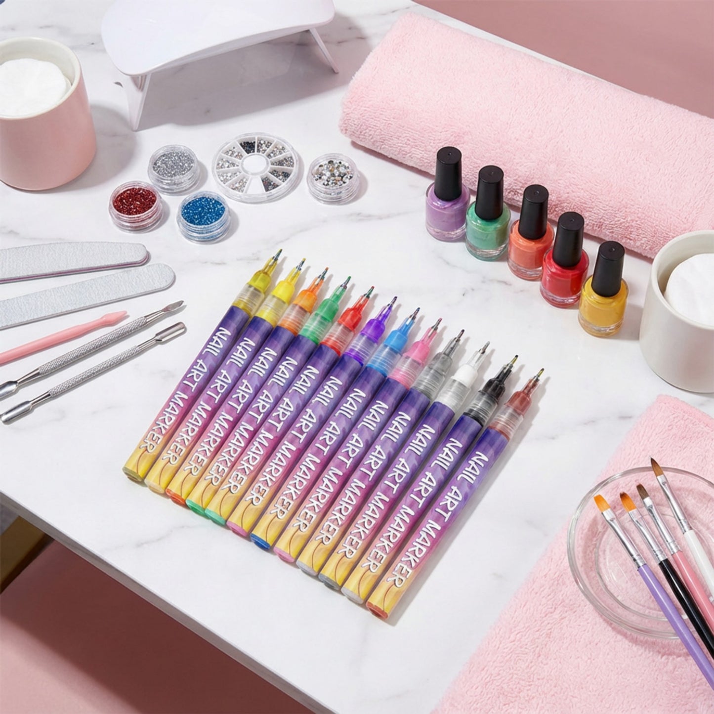 12-Piece Nail Art Marker Set with Precision Fine Tip Pens for Detailed Nail Design and Creative Manicures