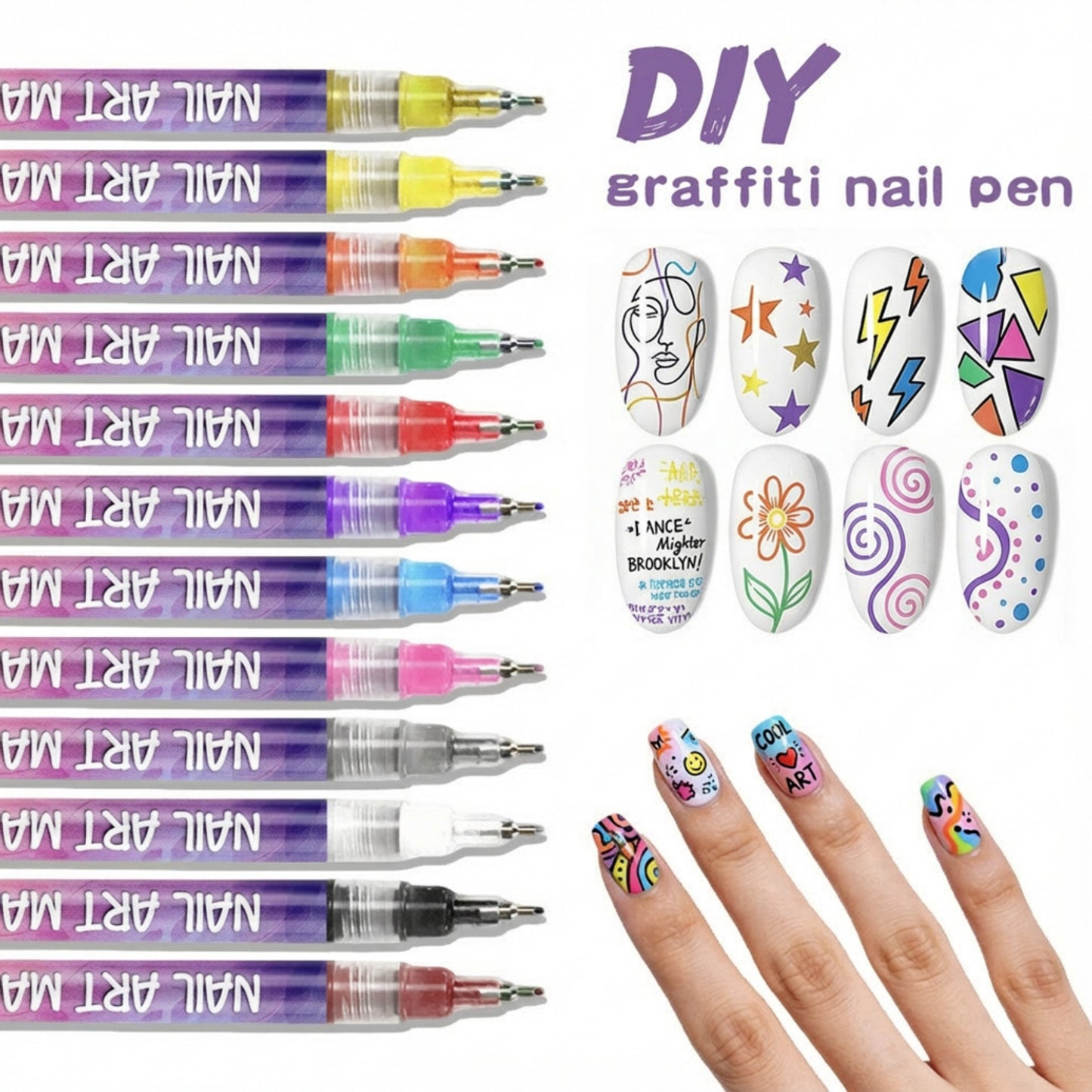 12-Piece Nail Art Marker Set with Precision Fine Tip Pens for Detailed Nail Design and Creative Manicures