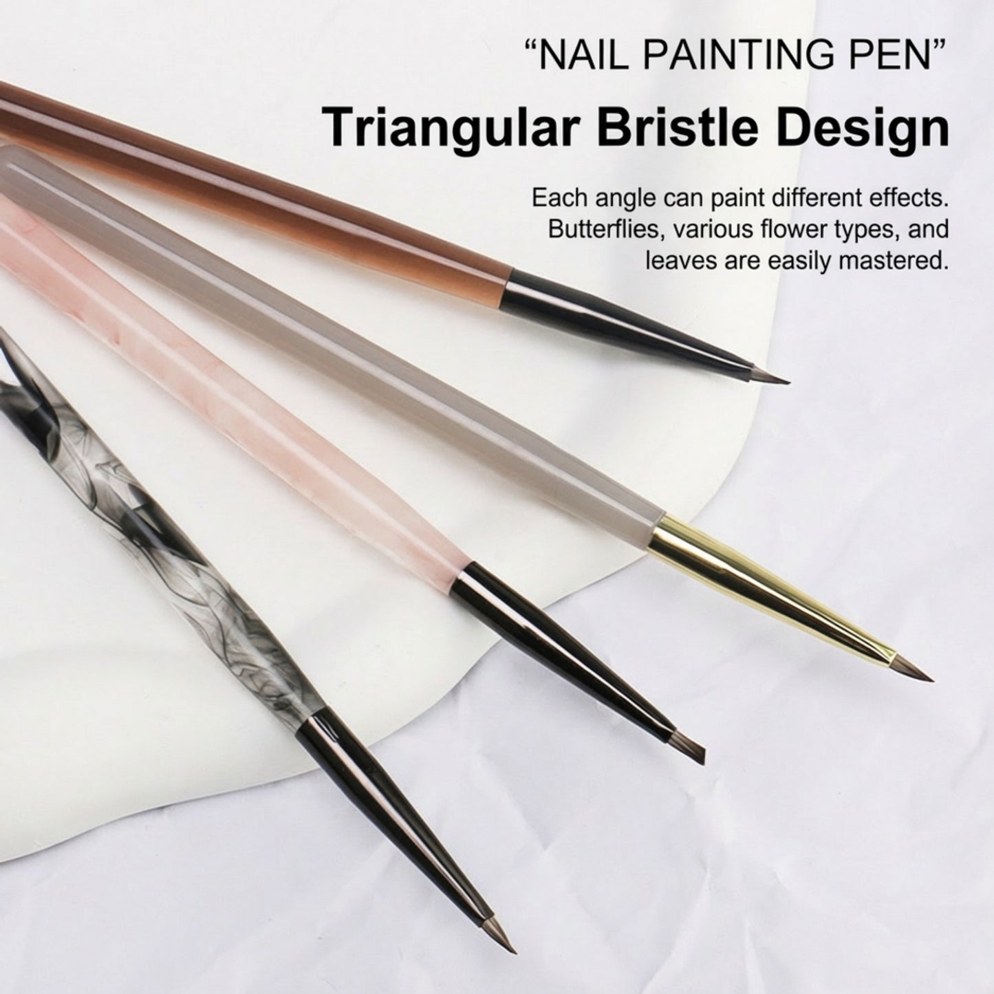 4-Piece Angled Nail Art Brush Set with Slim Handles and Precision Liner Tips for Gel Acrylic and Nail Design