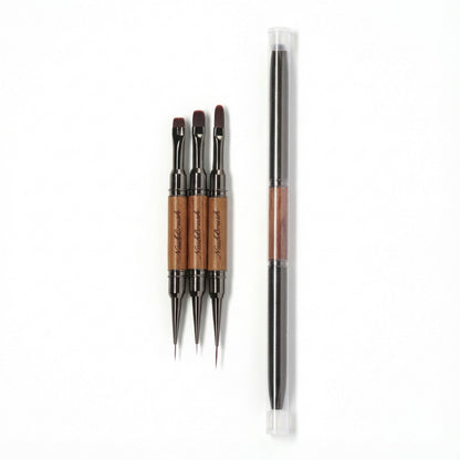 3-Piece Double-Ended Nail Art Brush Set with Wood Handles and Fine Detail Tips for Gel Acrylic and Nail Design